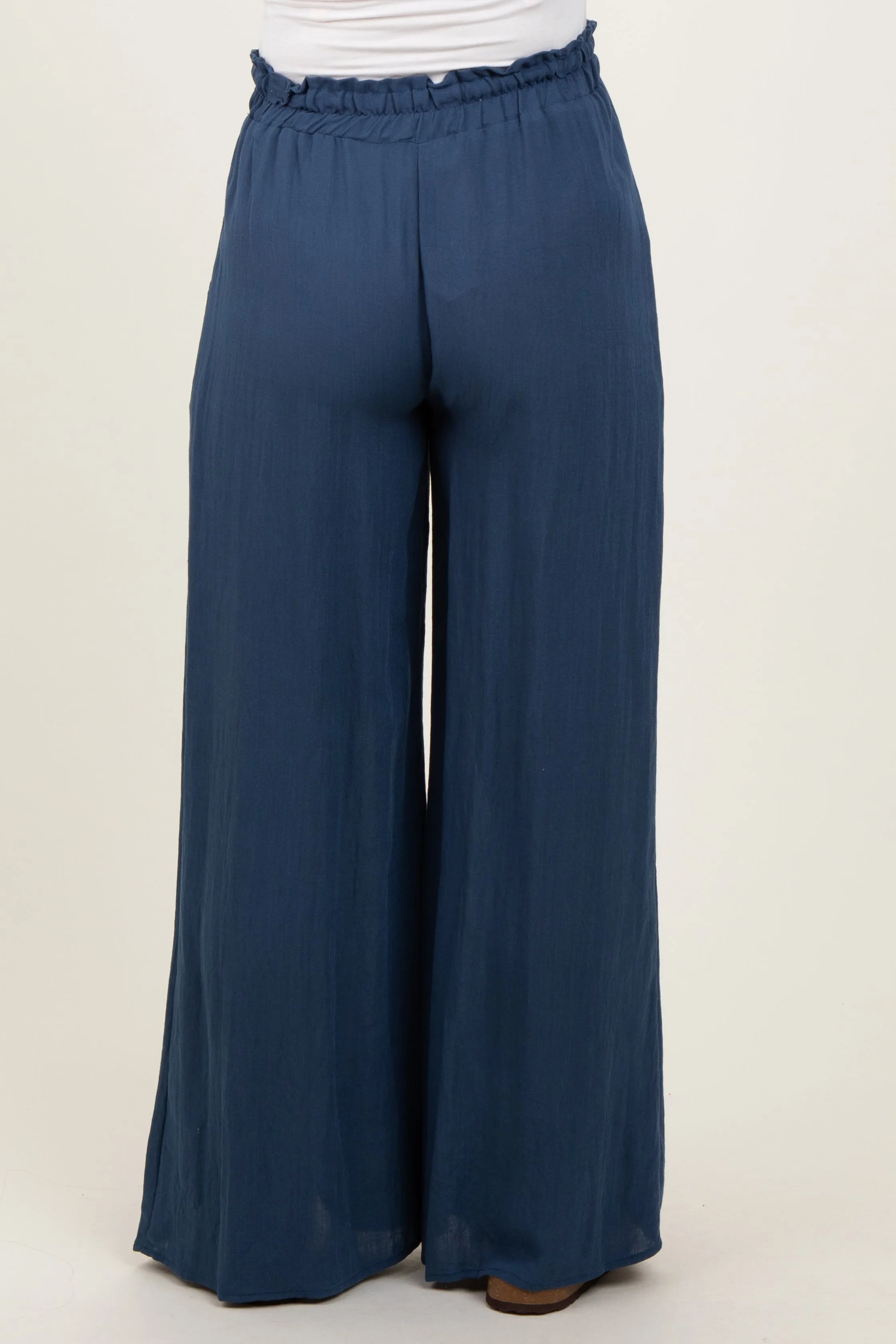 Navy Ruffled Drawstring Waist Wide Leg Maternity Pants sold by Pinkblush product image thumbnail 5