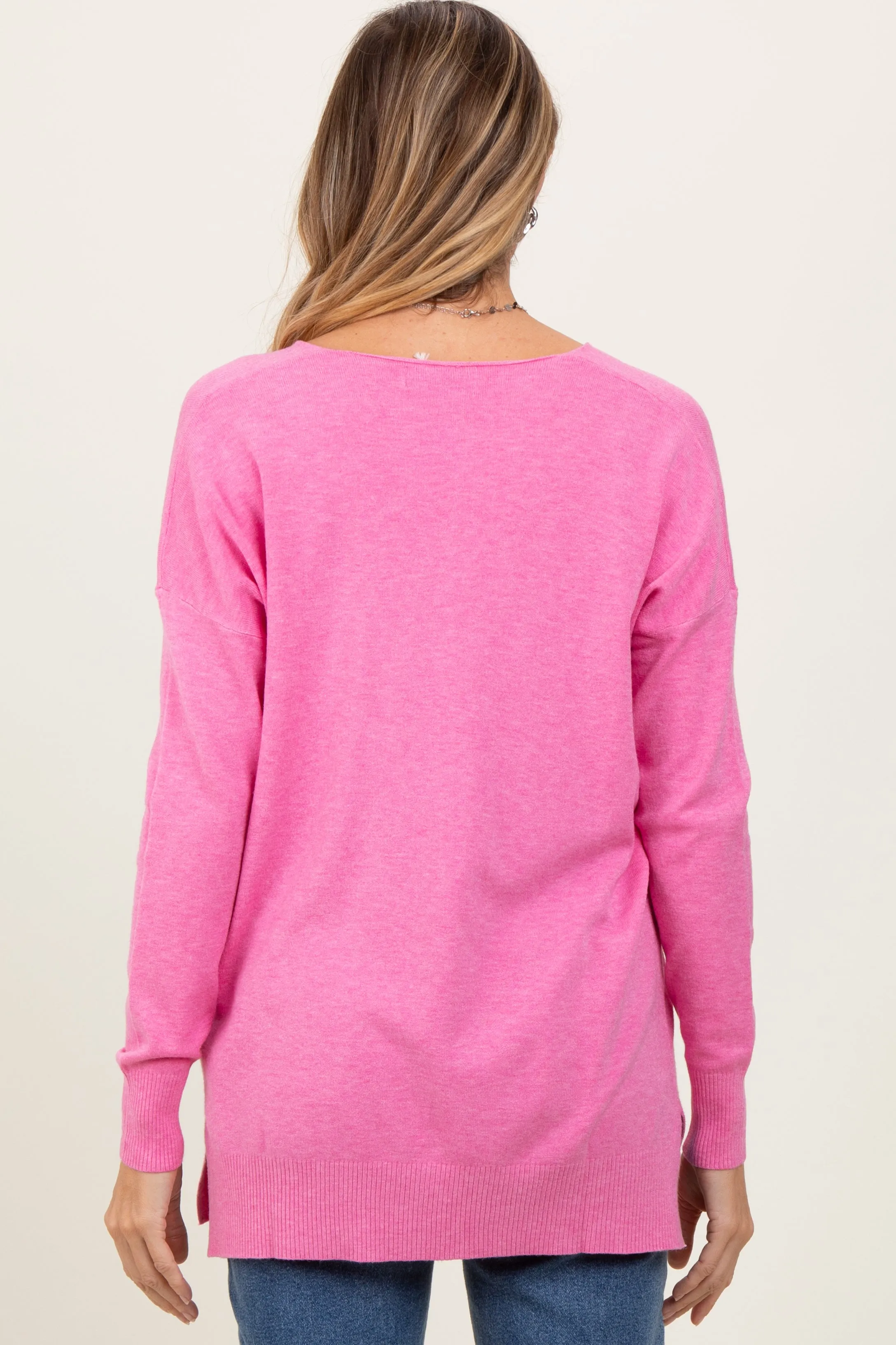 Pink Coral Front Seam V-Neck Side Slit Sweater sold by Pinkblush product image thumbnail 4