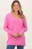 Pink Coral Front Seam V-Neck Side Slit Sweater sold by Pinkblush
