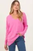 Pink Coral Front Seam V-Neck Side Slit Sweater sold by Pinkblush