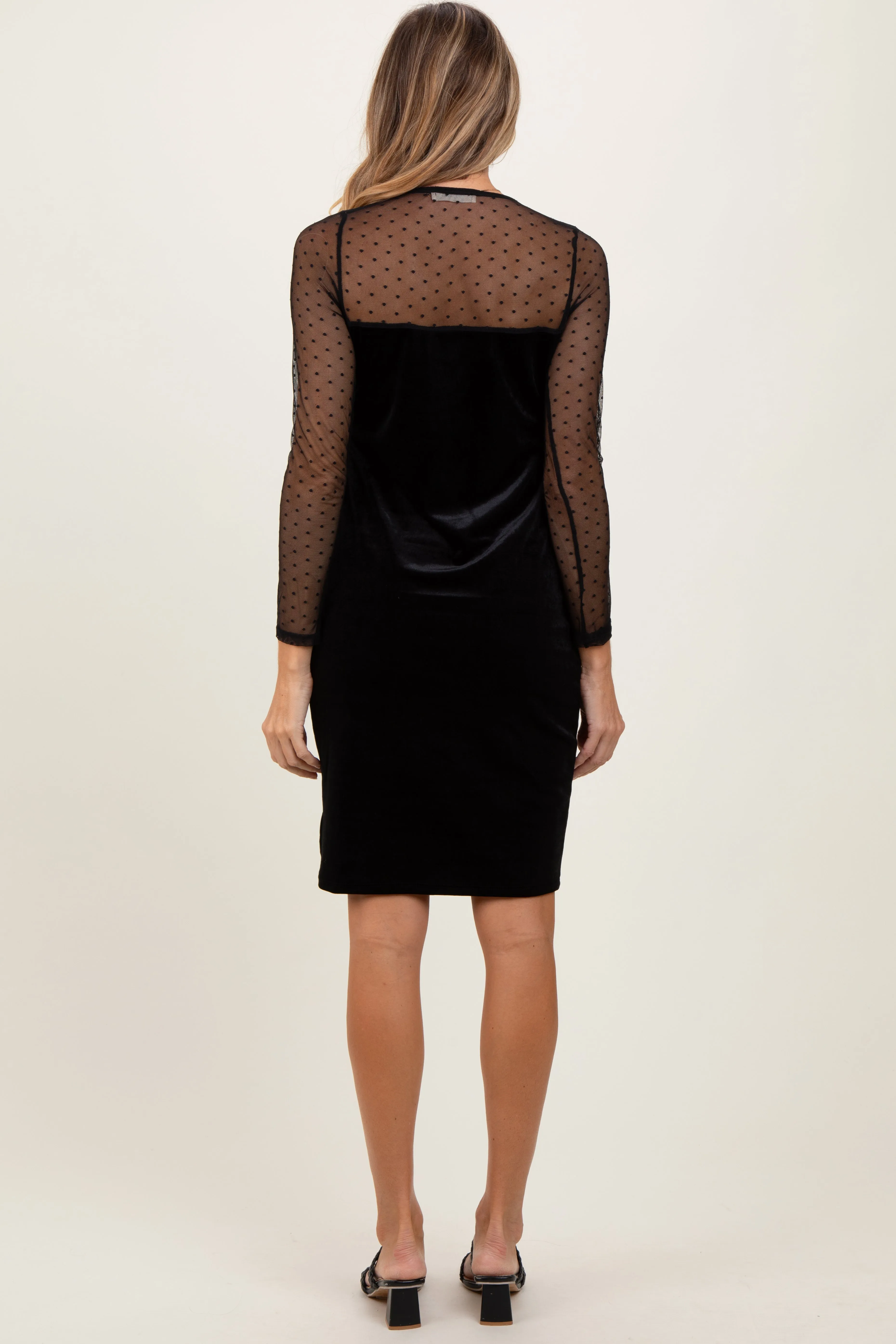 Black Velvet Embroidered Mesh Sleeve Dress sold by Pinkblush product image thumbnail 4