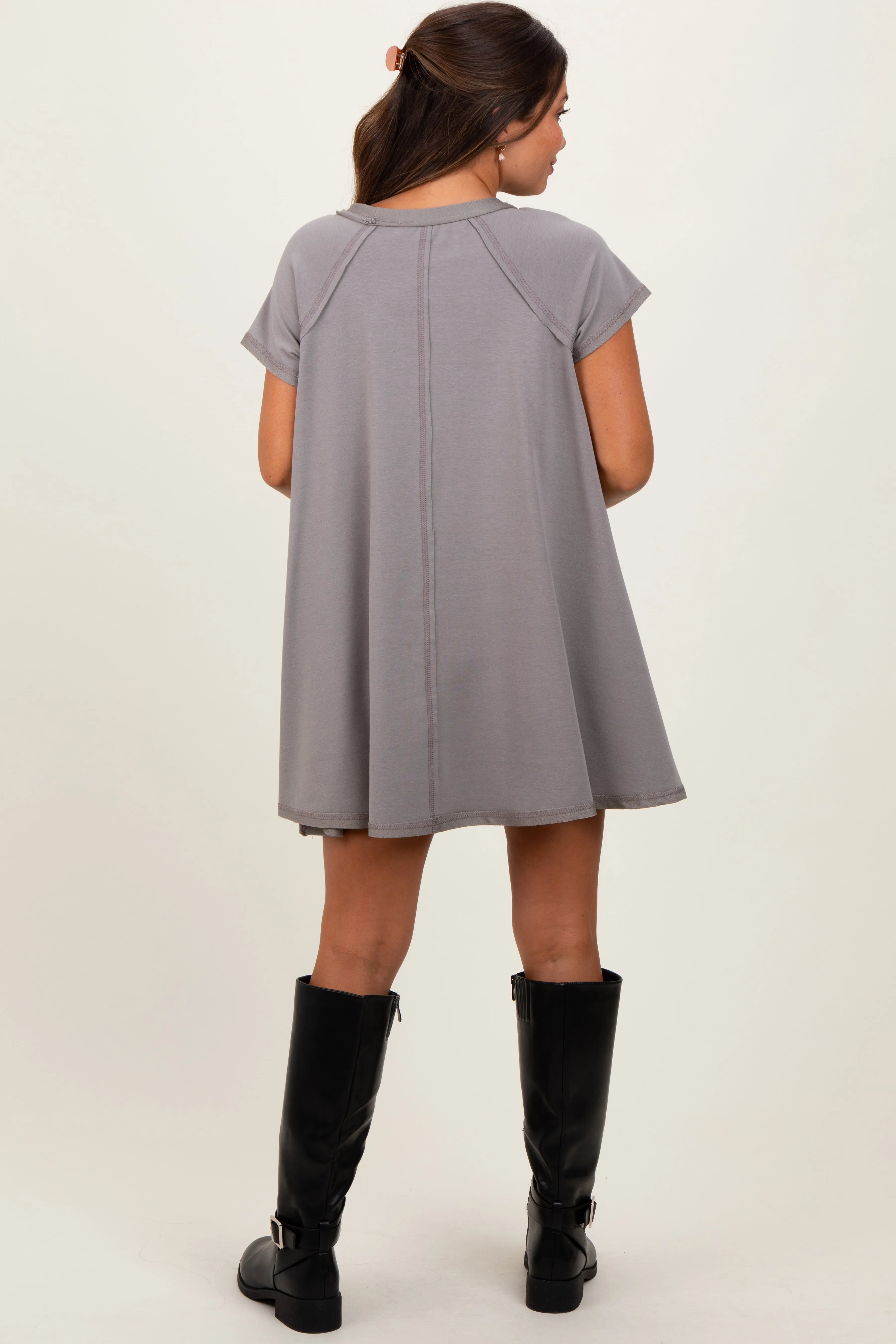 Mocha French Terry Basic Short Sleeve Maternity Mini Dress sold by Pinkblush product image thumbnail 2