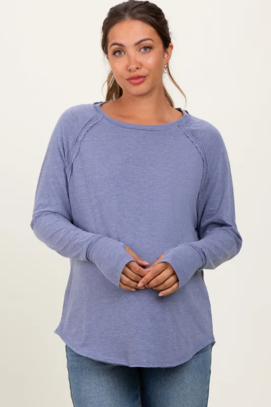Light Navy Heather Exposed Seam Long Sleeve Maternity Top sold by Pinkblush