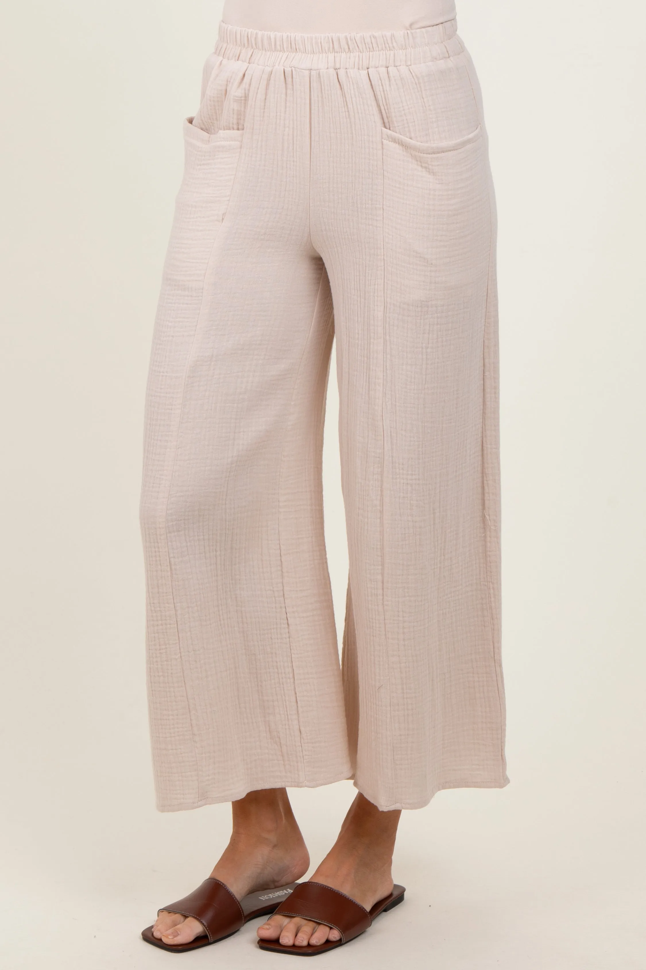 Cream Cotton Gauze Wide Leg Pants sold by Pinkblush product image thumbnail 4