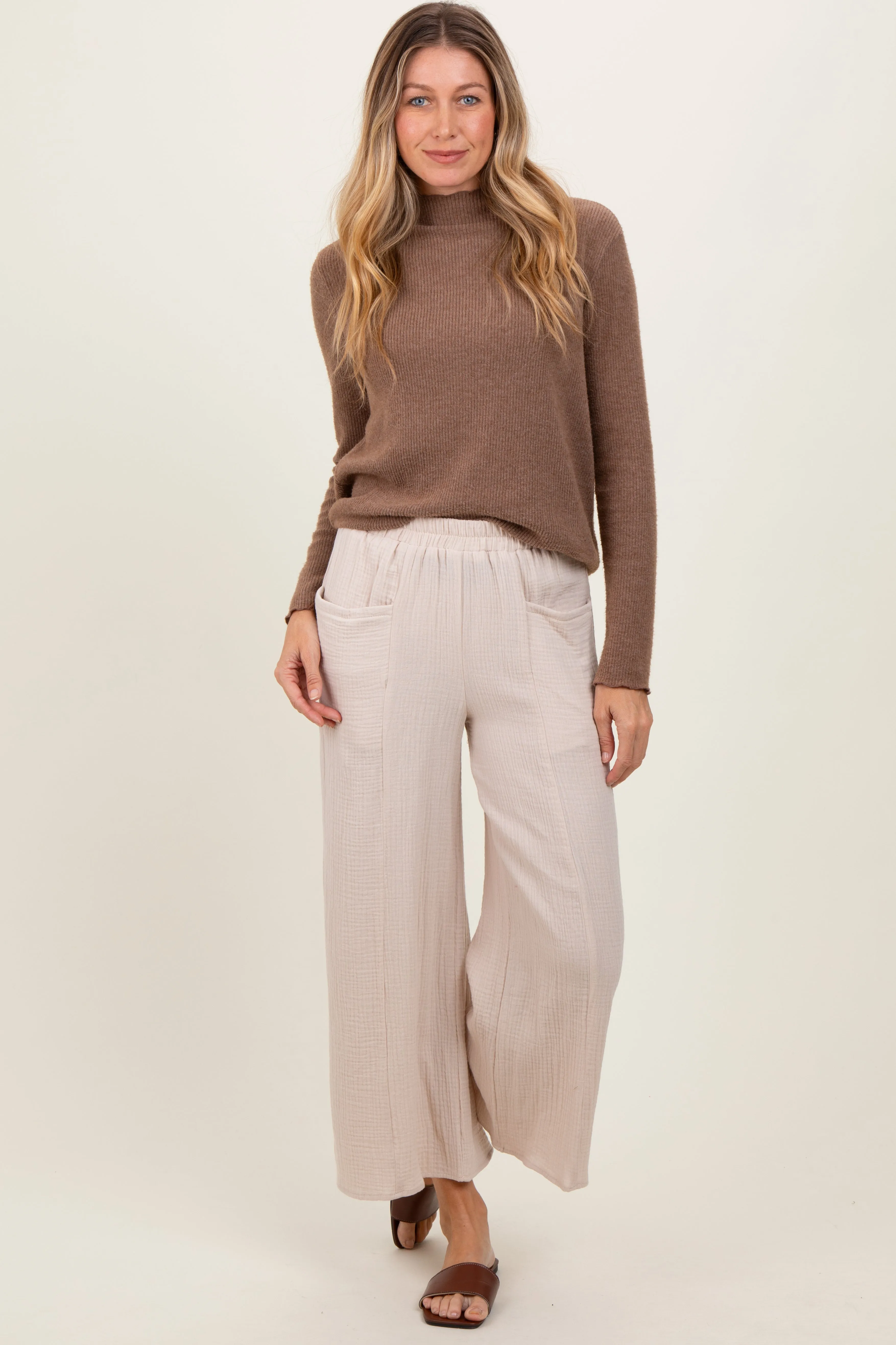 Cream Cotton Gauze Wide Leg Pants sold by Pinkblush product image thumbnail 2