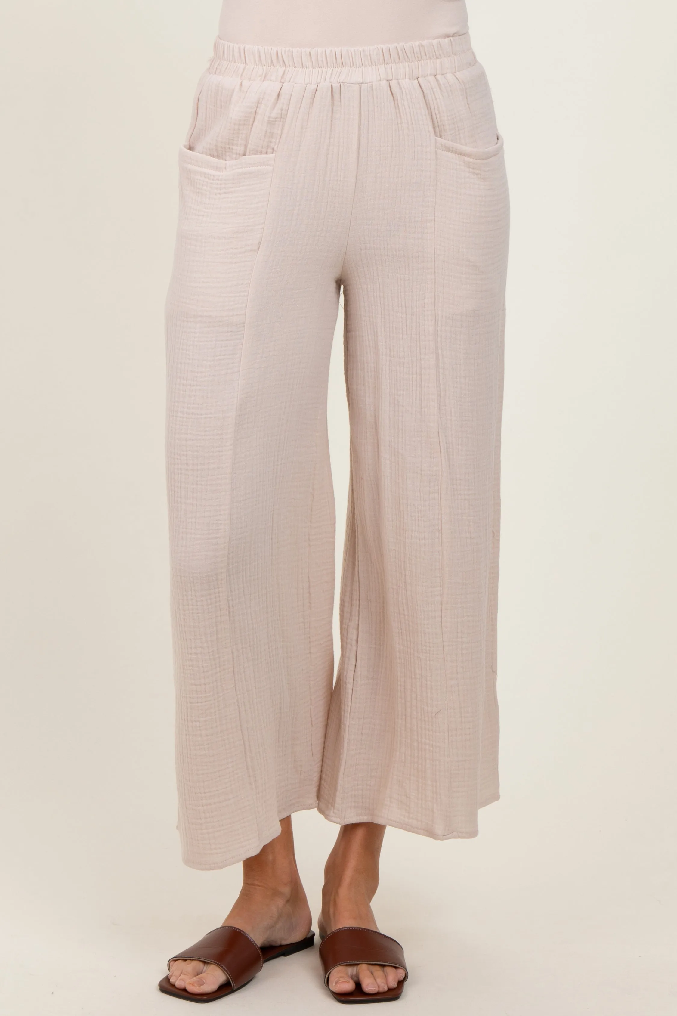 Cream Cotton Gauze Wide Leg Pants sold by Pinkblush product image thumbnail 3