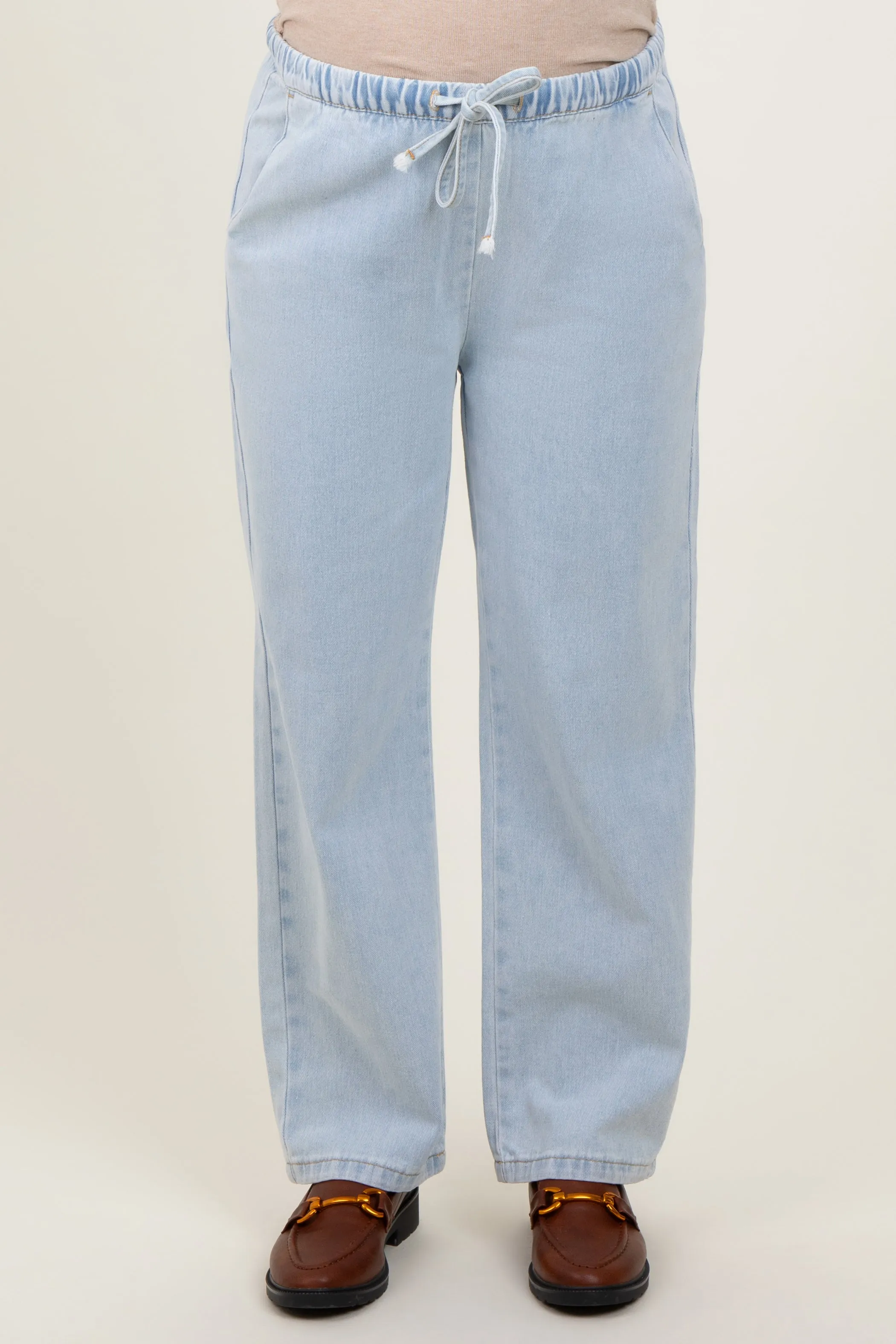 Light Blue Washed Chambray Drawstring Relaxed Fit Maternity Pants sold by Pinkblush product image thumbnail 2