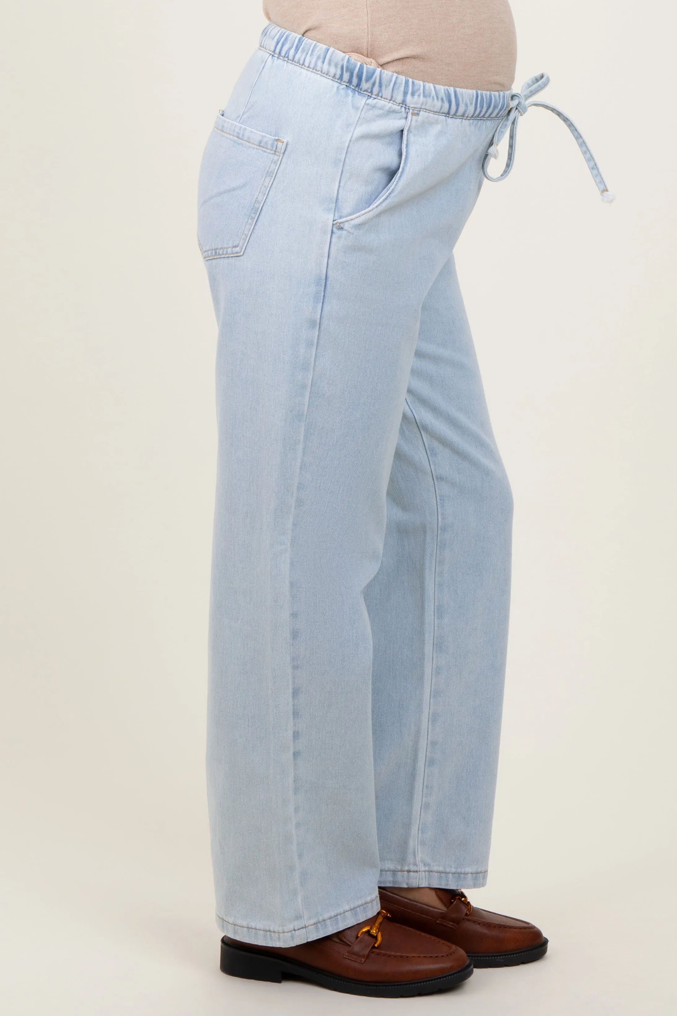 Light Blue Washed Chambray Drawstring Relaxed Fit Maternity Pants sold by Pinkblush product image thumbnail 3