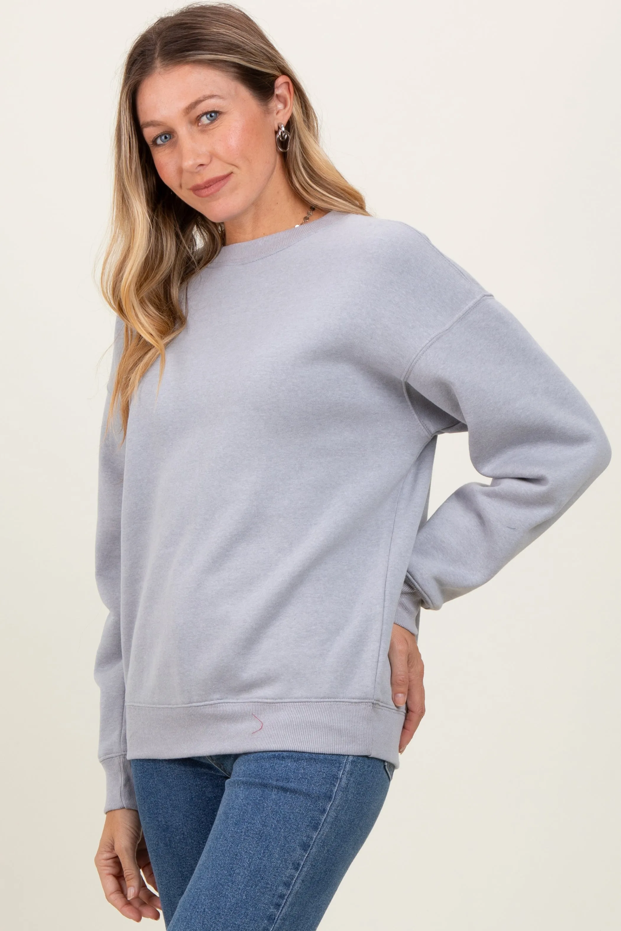 Heather Grey Basic Fleece Crewneck Sweatshirt sold by Pinkblush product image thumbnail 3