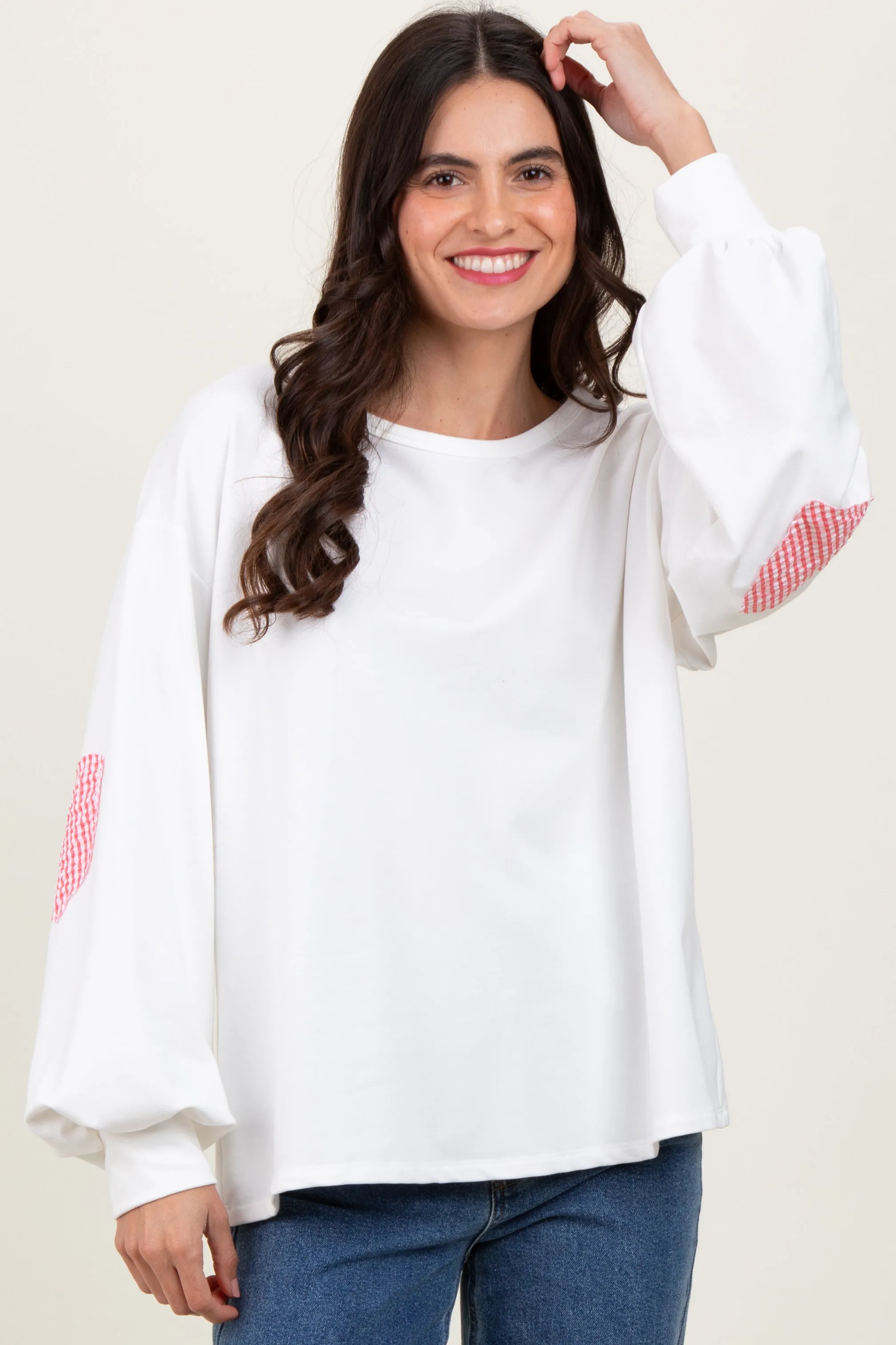 Ivory Solid Long Sleeve Heart Patch Maternity Top sold by Pinkblush product image thumbnail 5