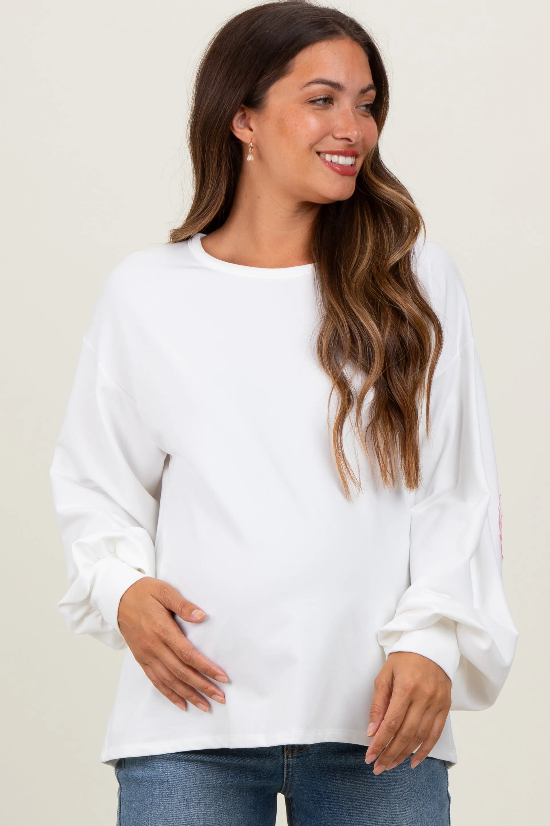 Ivory Solid Long Sleeve Heart Patch Maternity Top sold by Pinkblush product image thumbnail 2