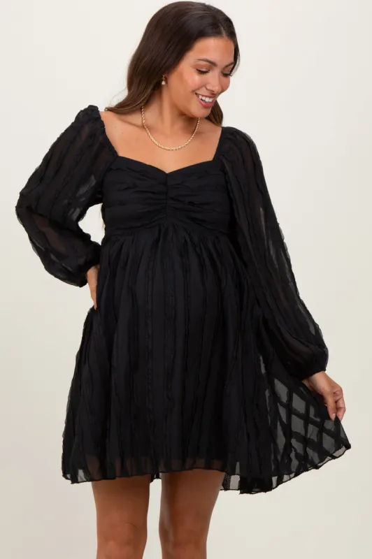 Black Ruffle Textured Maternity Mini Dress sold by Pinkblush