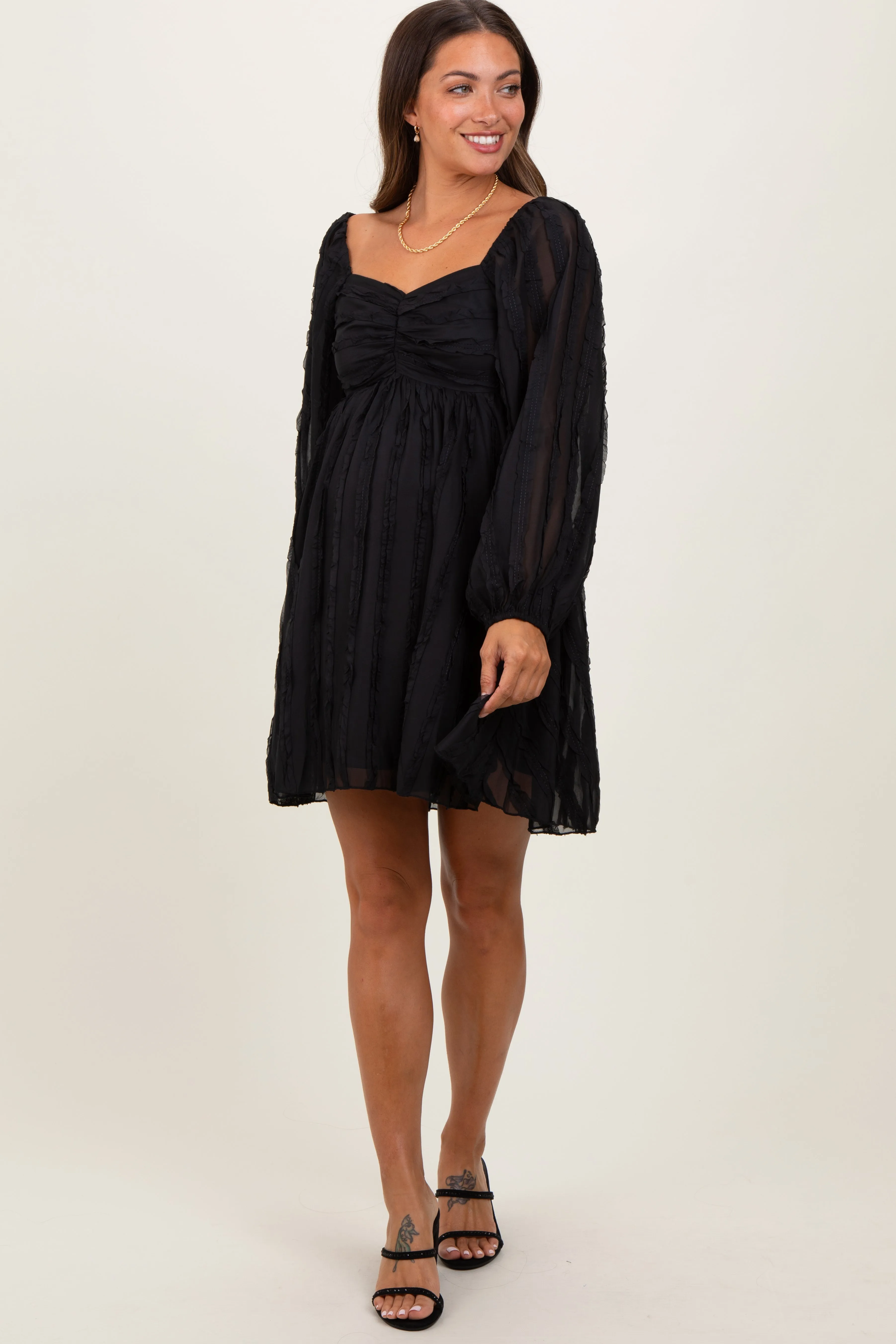 Black Ruffle Textured Maternity Mini Dress sold by Pinkblush product image thumbnail 2