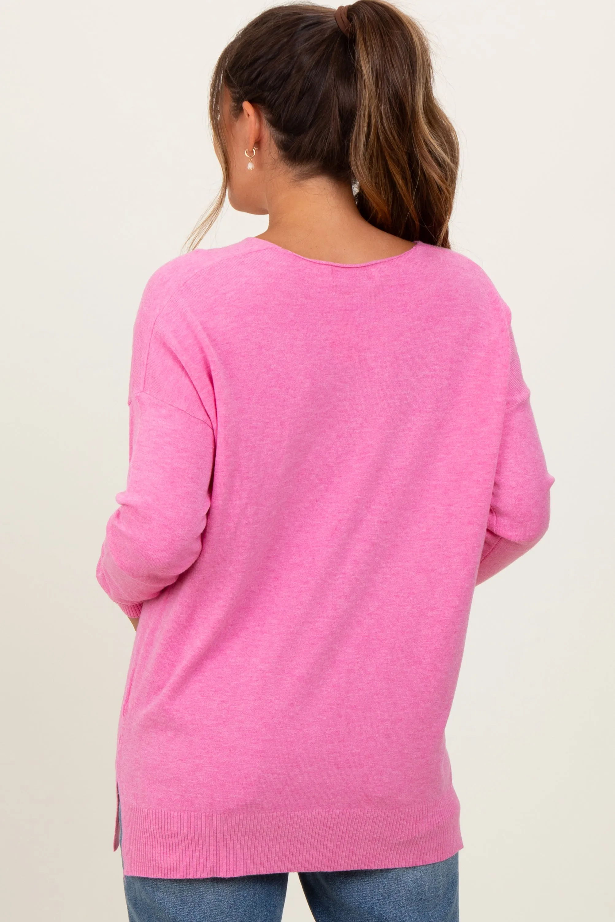 Pink Coral Front Seam V-Neck Side Slit Maternity Sweater sold by Pinkblush product image thumbnail 4