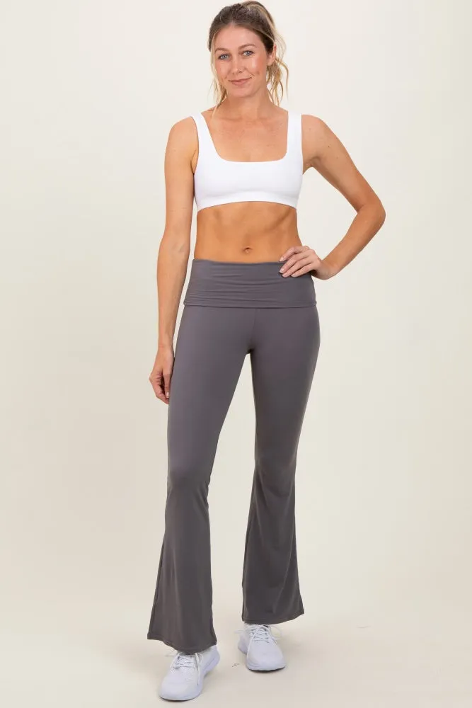Grey Fold Over Waistband Flared Pants sold by Pinkblush