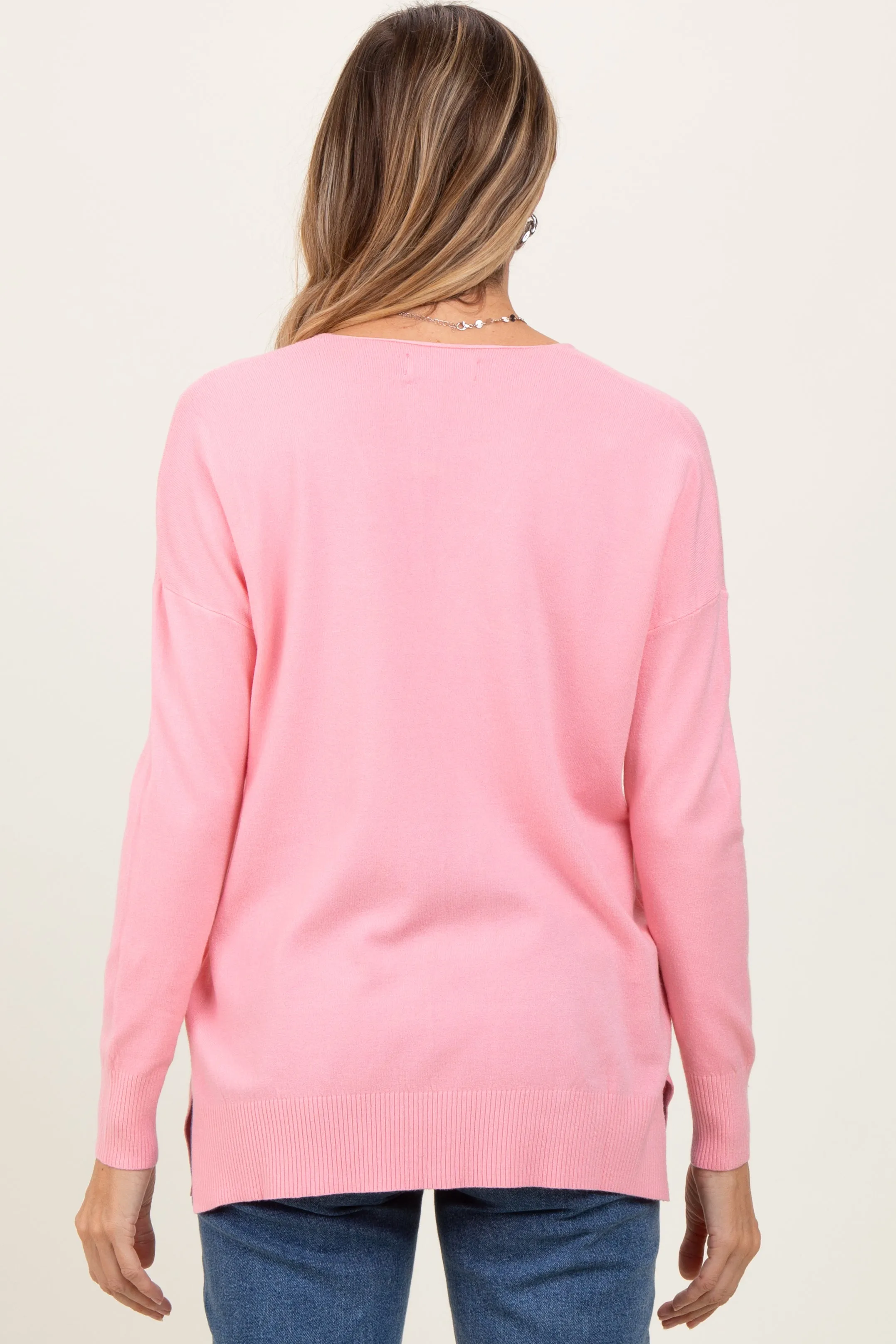 Peach Front Seam V-Neck Side Slit Sweater sold by Pinkblush product image thumbnail 4