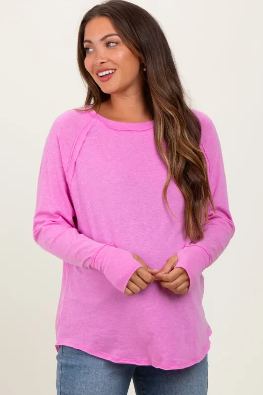 Pink Heather Exposed Seam Long Sleeve Maternity Top sold by Pinkblush