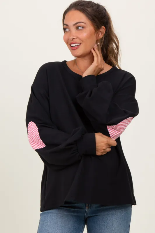 Black Solid Long Sleeve Heart Patch Maternity Top sold by Pinkblush