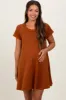Rust French Terry Basic Short Sleeve Maternity Mini Dress sold by Pinkblush
