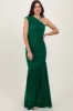 Forest Green Ruched Mesh One Shoulder Maxi Dress sold by Pinkblush