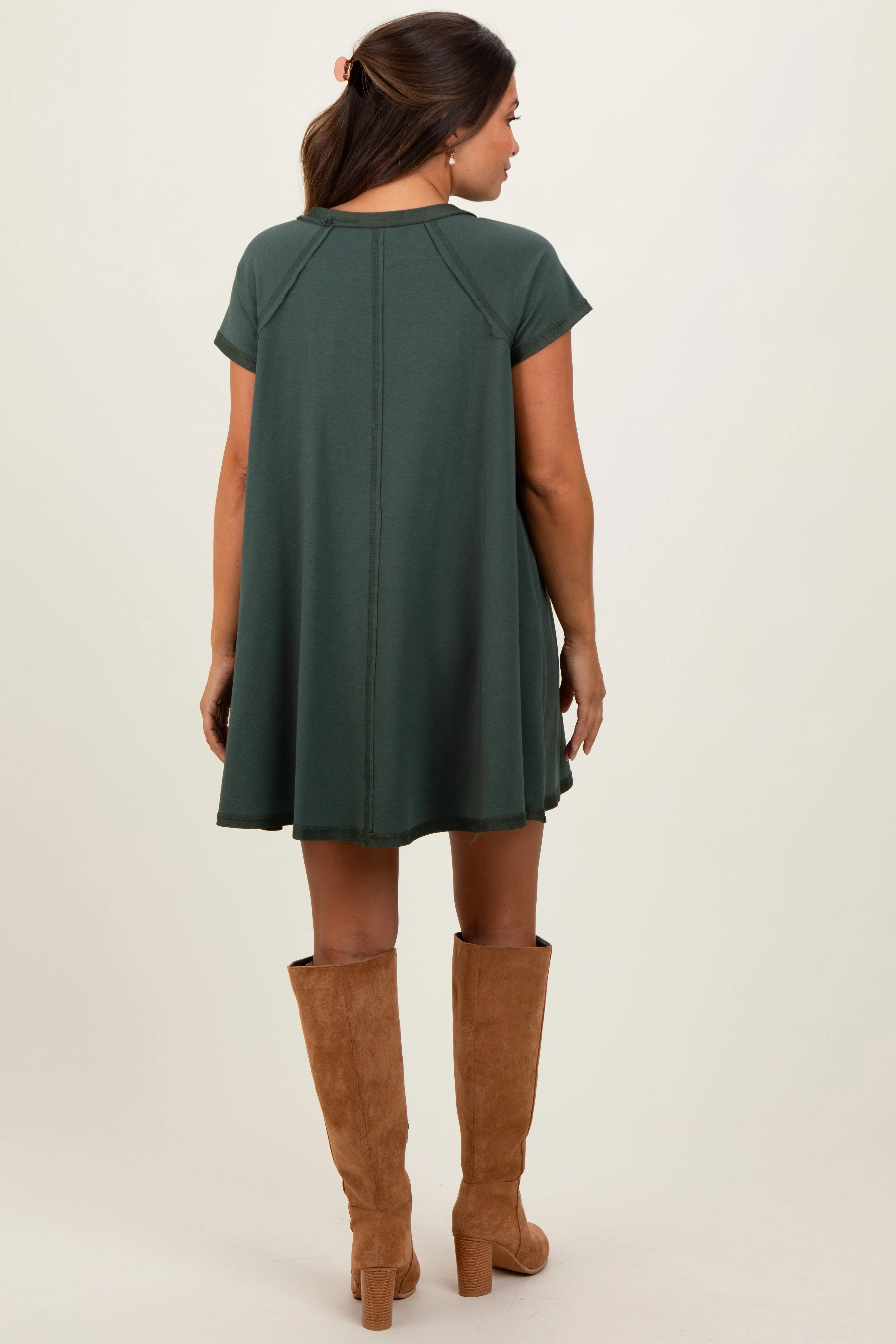 Forest Green French Terry Basic Short Sleeve Maternity Mini Dress sold by Pinkblush product image thumbnail 2