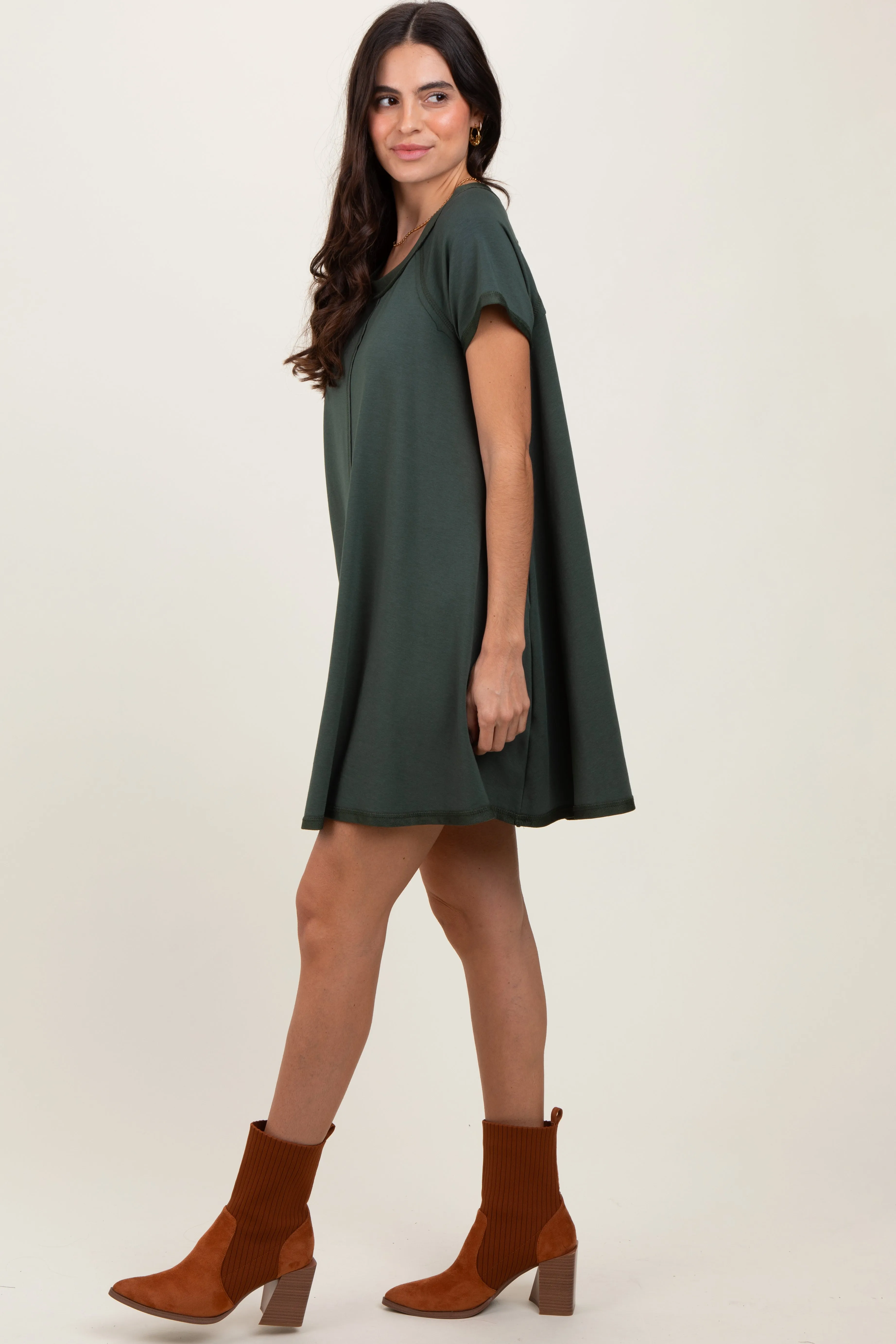 Forest Green French Terry Basic Short Sleeve Maternity Mini Dress sold by Pinkblush product image thumbnail 3