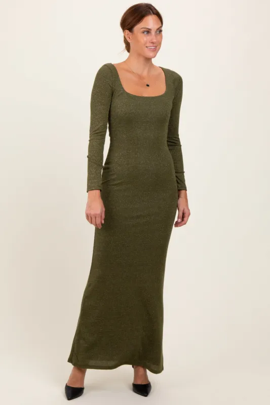 Olive Basic Square Neck Long Sleeve Maxi Dress sold by Pinkblush