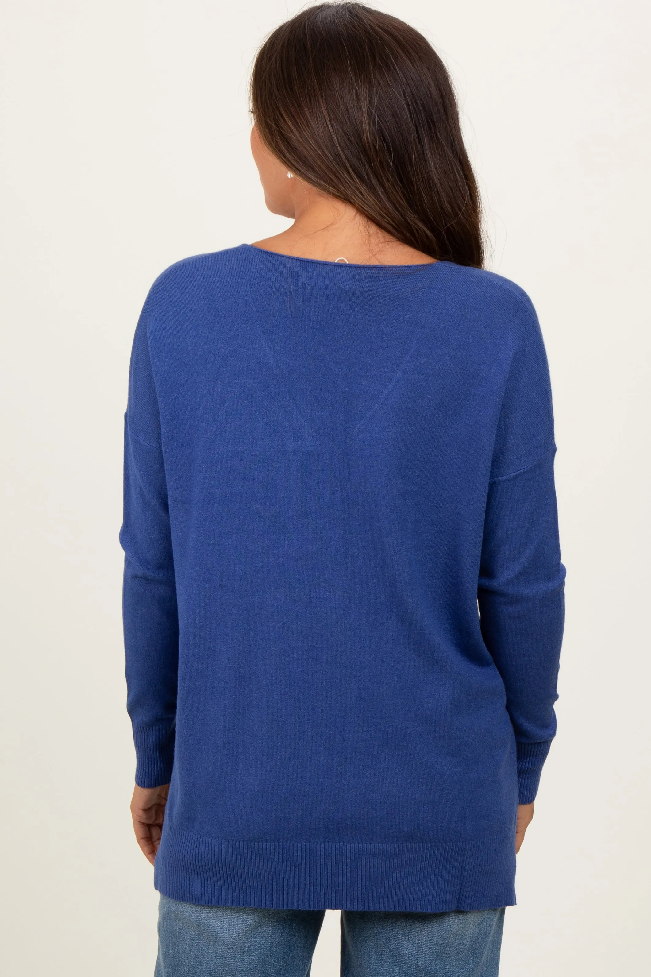 Light Navy Seam V-Neck Side Slit Maternity Sweater sold by Pinkblush product image thumbnail 4