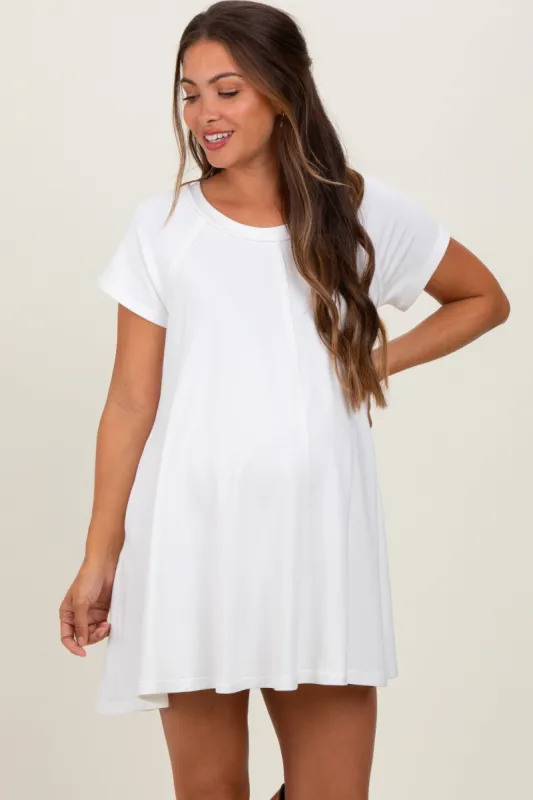 Ivory French Terry Basic Short Sleeve Maternity Mini Dress sold by Pinkblush