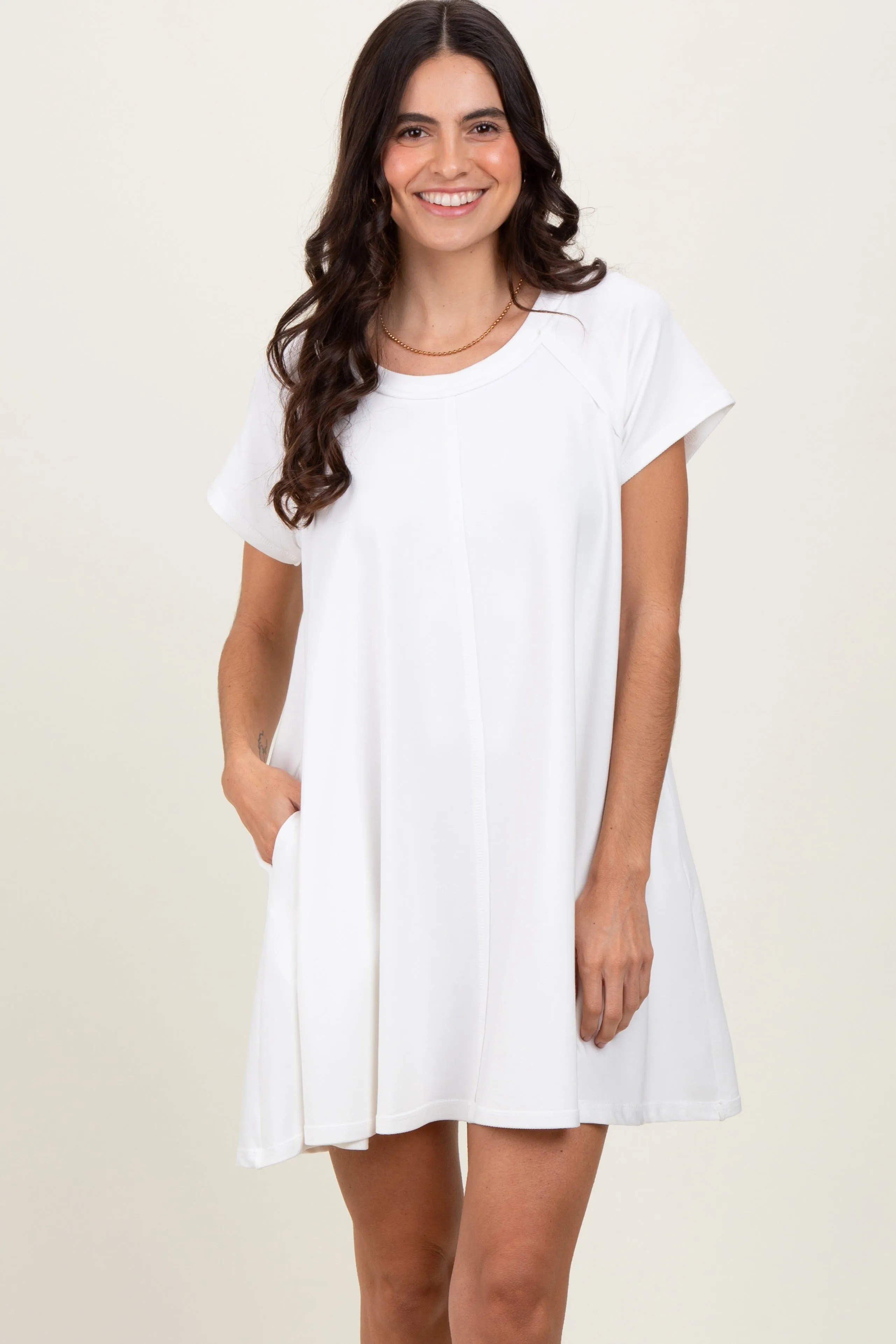 Ivory French Terry Basic Short Sleeve Maternity Mini Dress sold by Pinkblush product image thumbnail 3