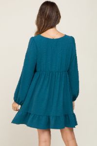 Teal Long Sleeve Gathered Tier Maternity Dress sold by Pinkblush