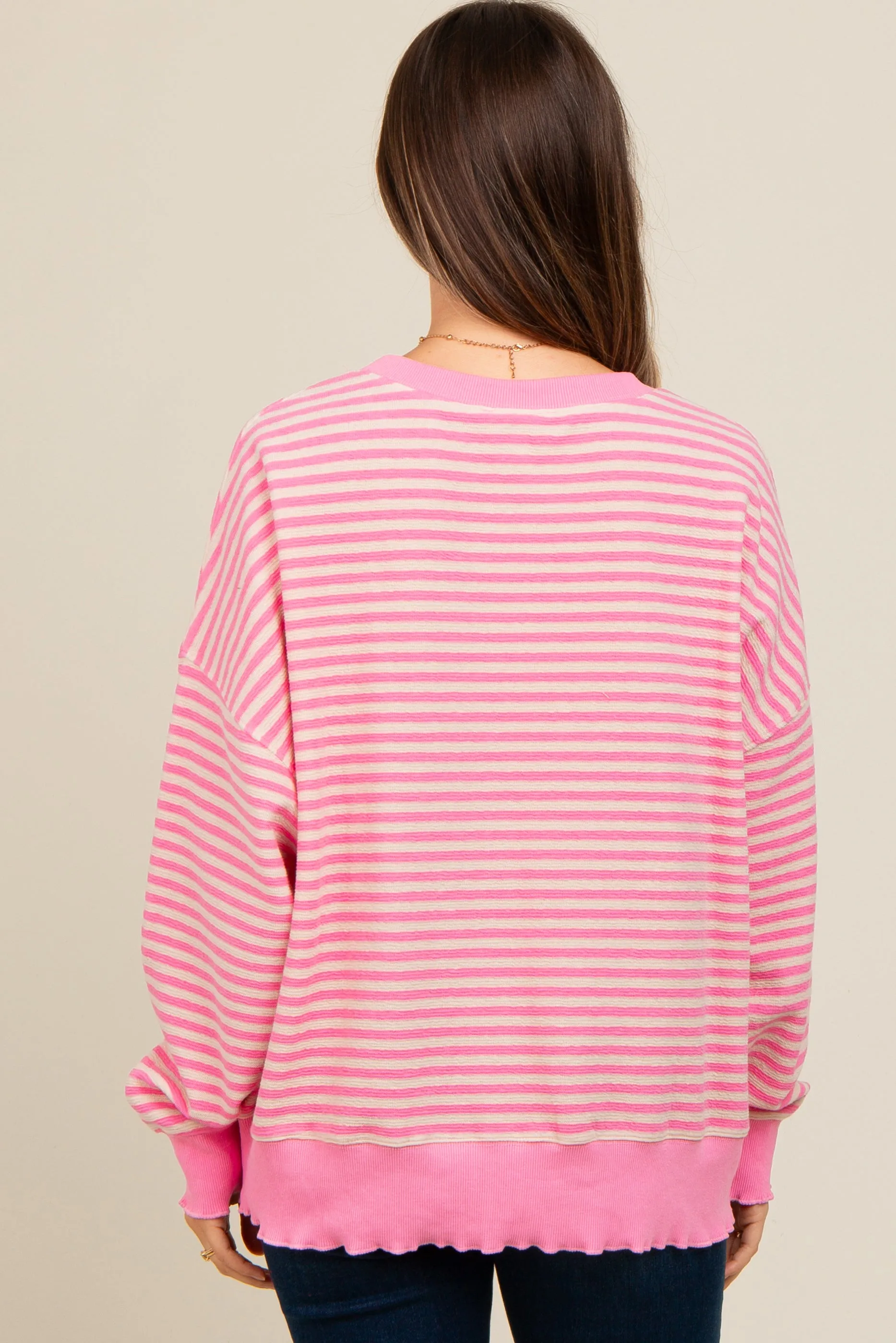 Pink Striped Ruffle Hem Maternity Long Sleeve Top sold by Pinkblush product image thumbnail 4