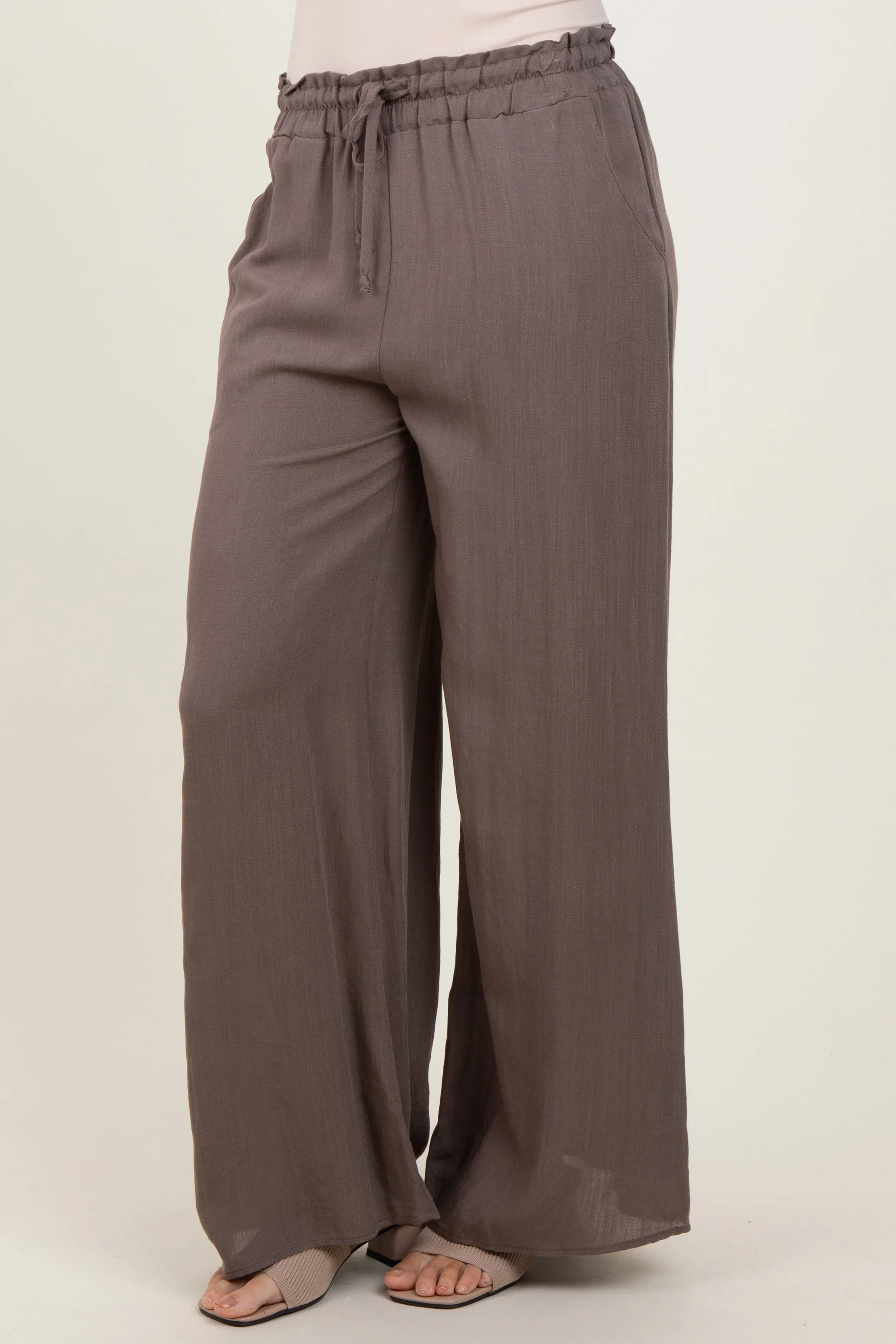 Mocha Ruffled Drawstring Waist Wide Leg Pants sold by Pinkblush product image thumbnail 4