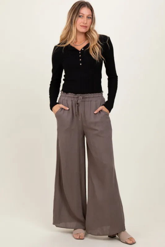 Mocha Ruffled Drawstring Waist Wide Leg Pants sold by Pinkblush