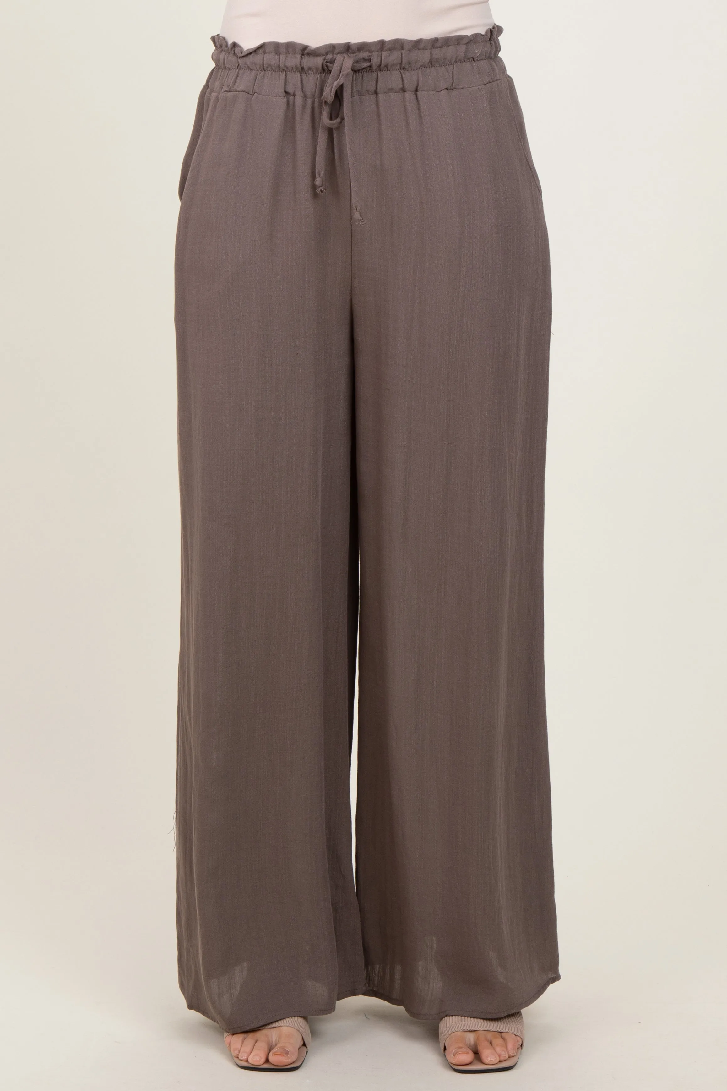 Mocha Ruffled Drawstring Waist Wide Leg Pants sold by Pinkblush product image thumbnail 3