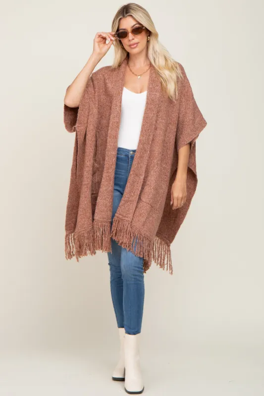 Rust Oversized Fringe Shawl Cardigan sold by Pinkblush