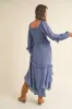 Blue Smocked Ruffle Long Sleeve Midi Dress sold by Pinkblush