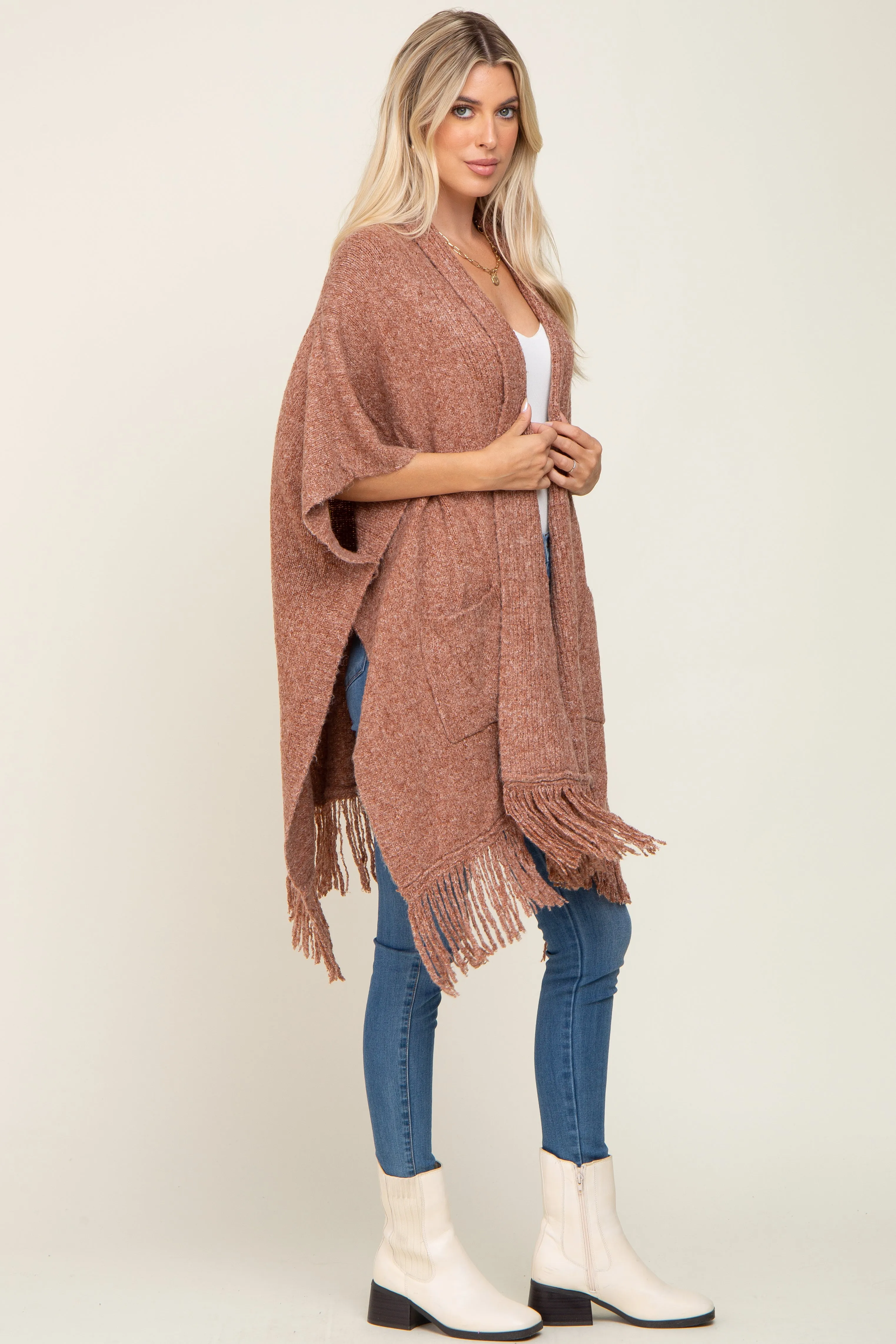 Rust Oversized Fringe Shawl Cardigan sold by Pinkblush product image thumbnail 2