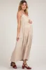 Beige Tiered Sleeveless Maternity Maxi Dress sold by Pinkblush