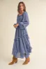 Blue Smocked Ruffle Long Sleeve Midi Dress sold by Pinkblush