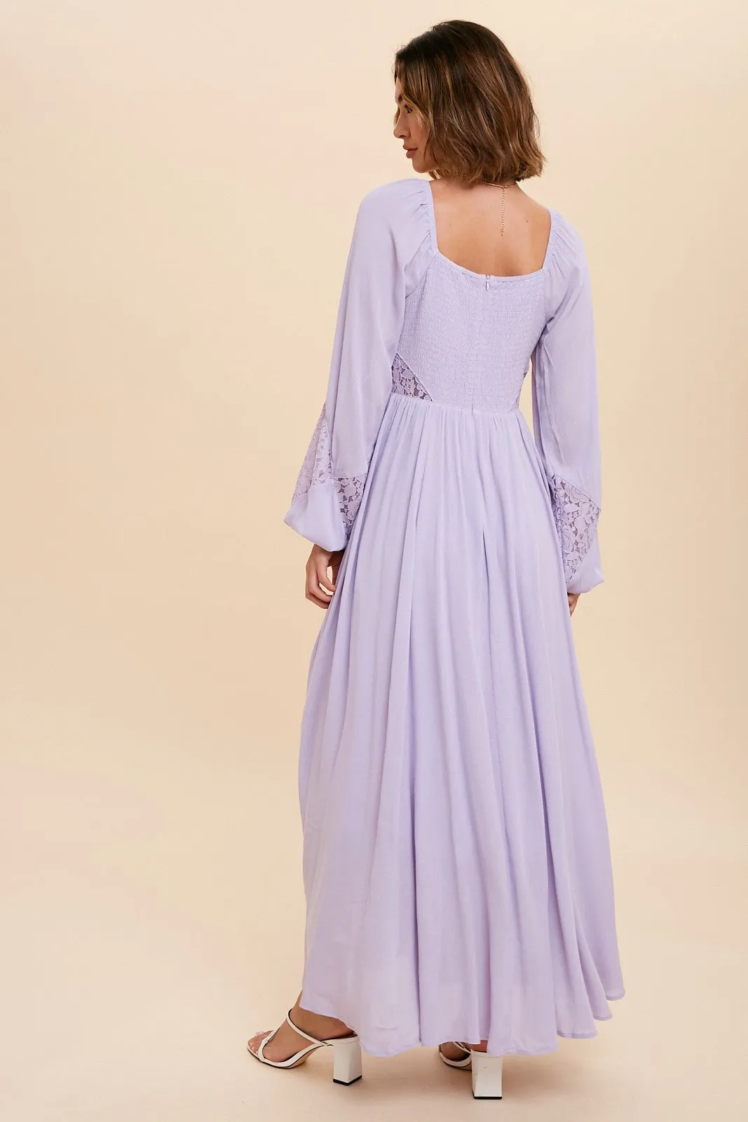 Lavender Lace Accent Long Sleeve Maxi Dress sold by Pinkblush product image thumbnail 3