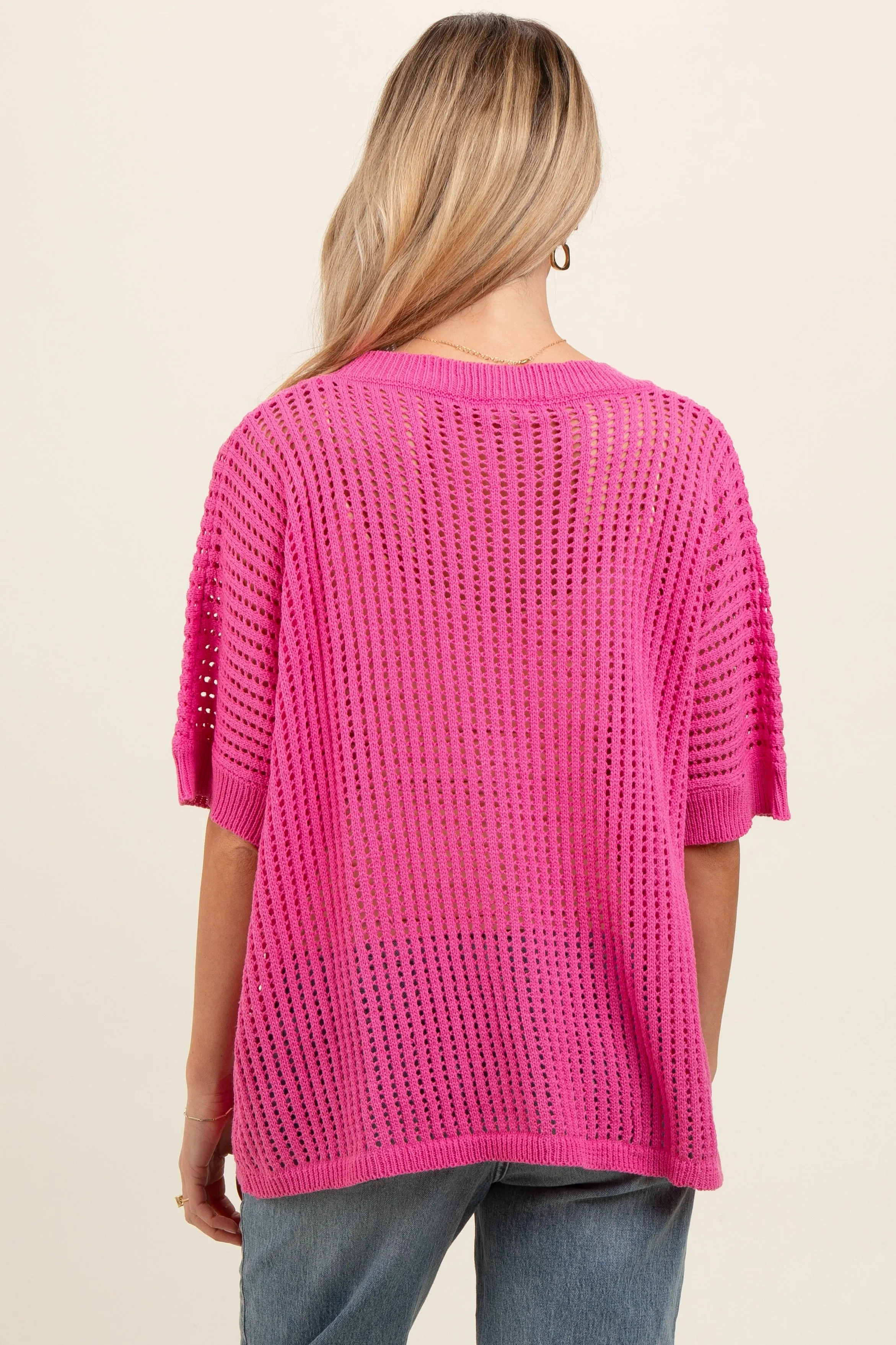 Fuchsia Crochet Knit Short Dolman Sleeve Maternity Top sold by Pinkblush product image thumbnail 3