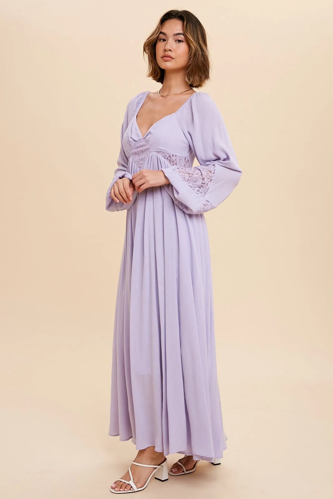 Lavender Lace Accent Long Sleeve Maxi Dress sold by Pinkblush product image thumbnail 2