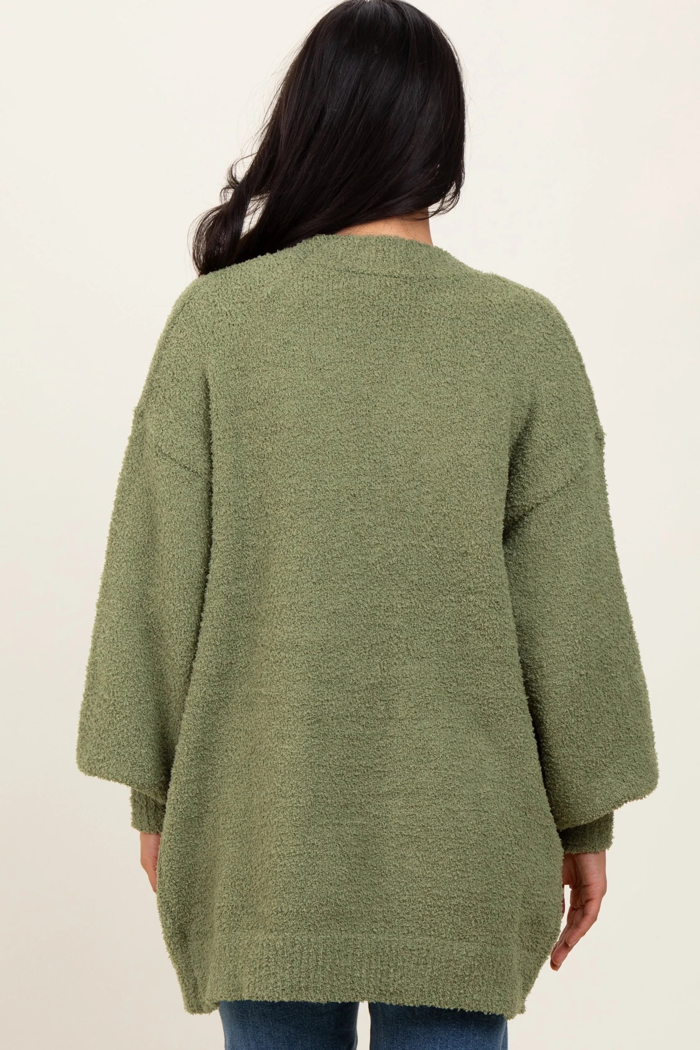 Light Olive Fuzzy Knit Oversized Button Up Cardigan sold by Pinkblush product image thumbnail 2