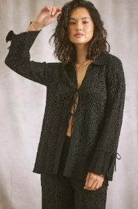 Black Textured Knit Front Tie Top sold by Pinkblush