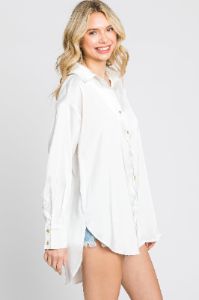 White Satin Button Up Blouse sold by Pinkblush