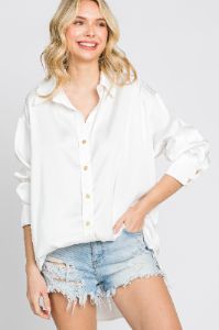 White Satin Button Up Blouse sold by Pinkblush
