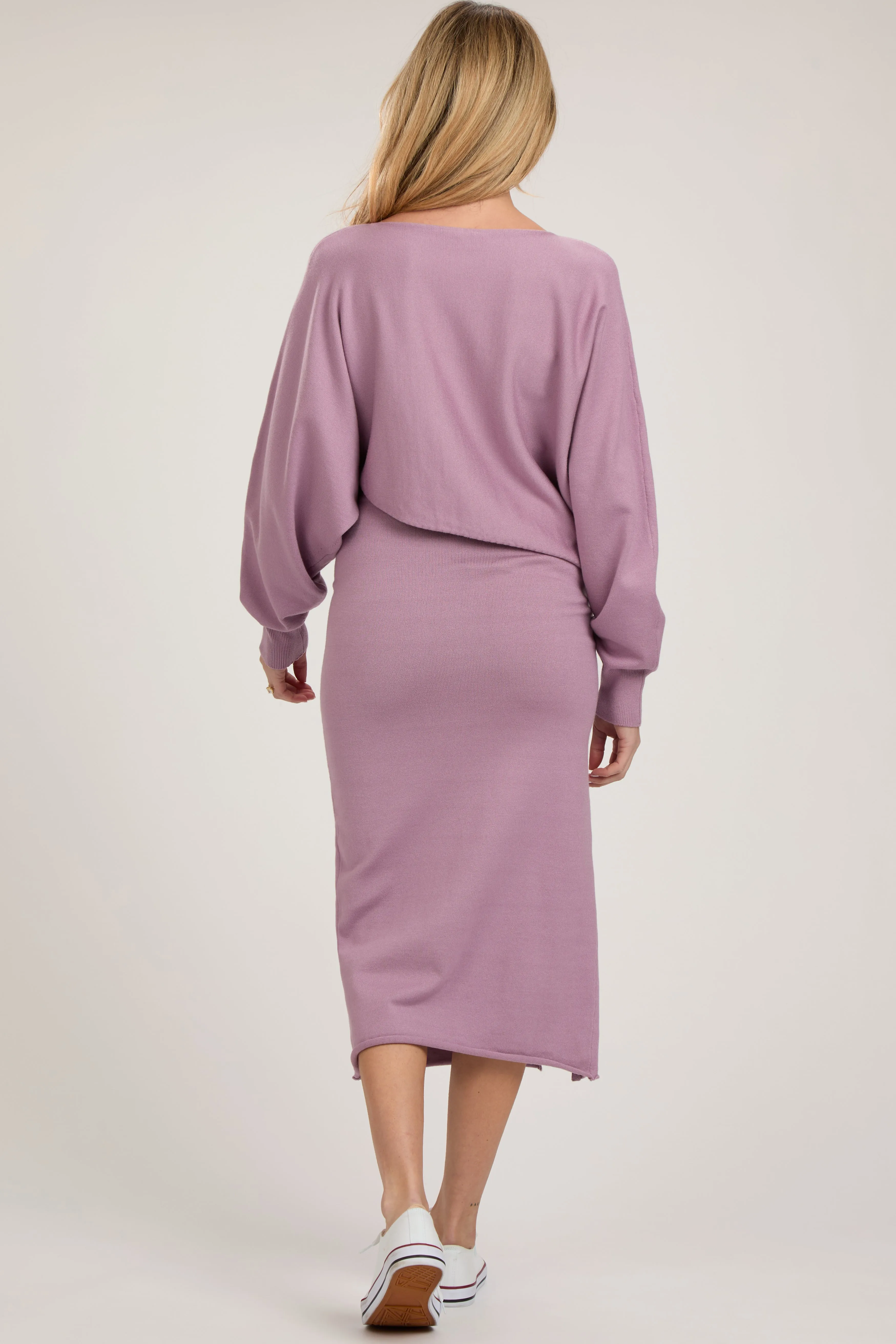 Mauve Knit Long Sleeve Crop Top Maternity Midi Skirt Set sold by Pinkblush product image thumbnail 3