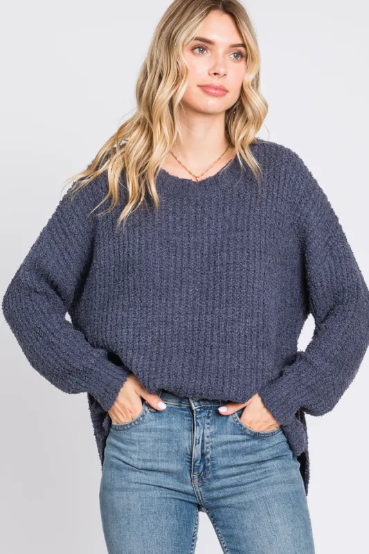 Navy Dropped Shoulder Sweater sold by Pinkblush