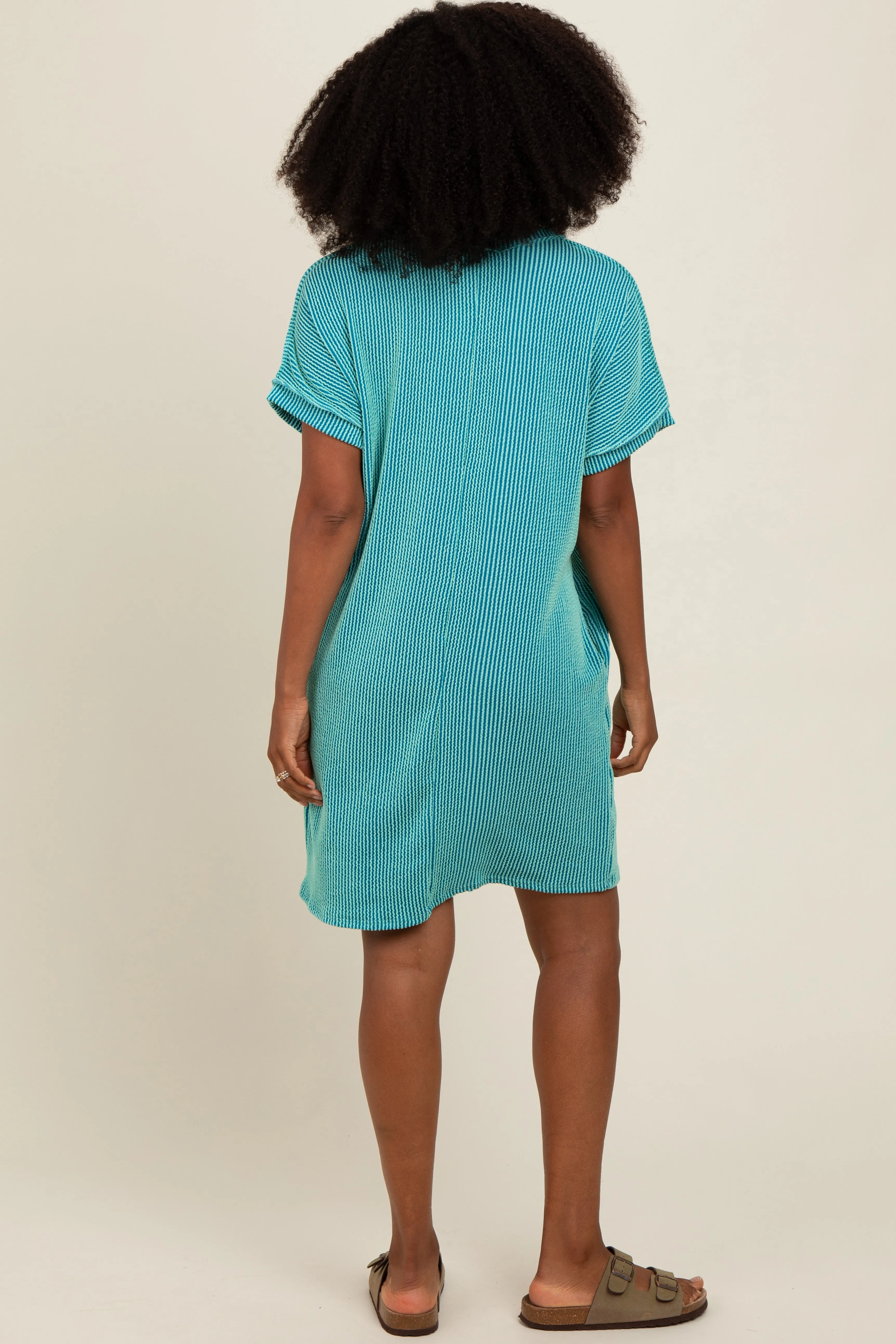 Turquoise Ribbed Rolled Cuff Dress sold by Pinkblush product image thumbnail 3
